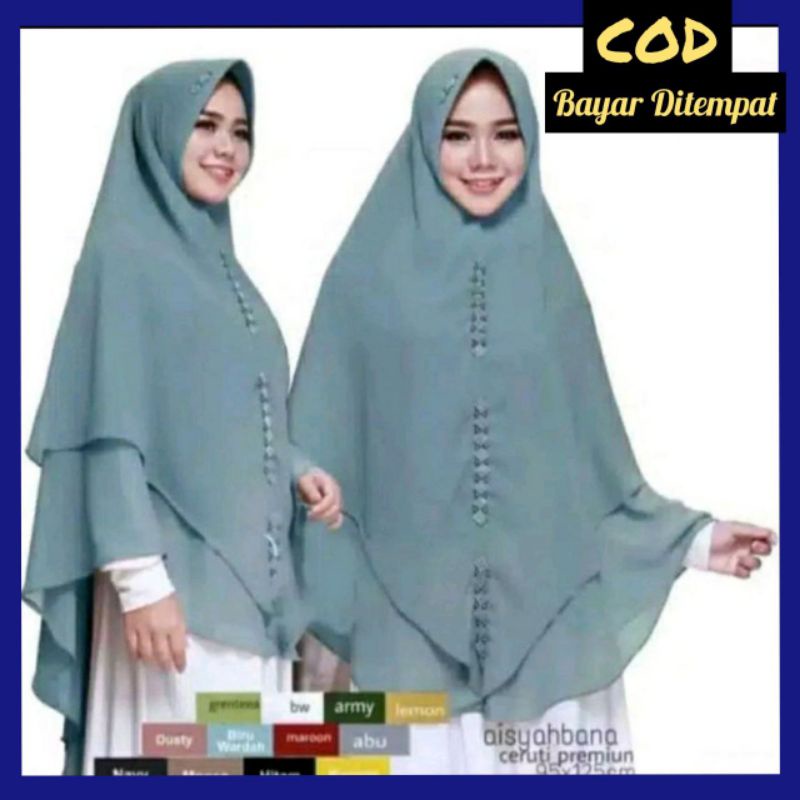 (COD) JUMBO 2 LAYER AISYAHBANA SWAROVSKI CERUTY Khimar Syar'i Jumbo Terbaru Hijab 2 Layer Murah Jilb