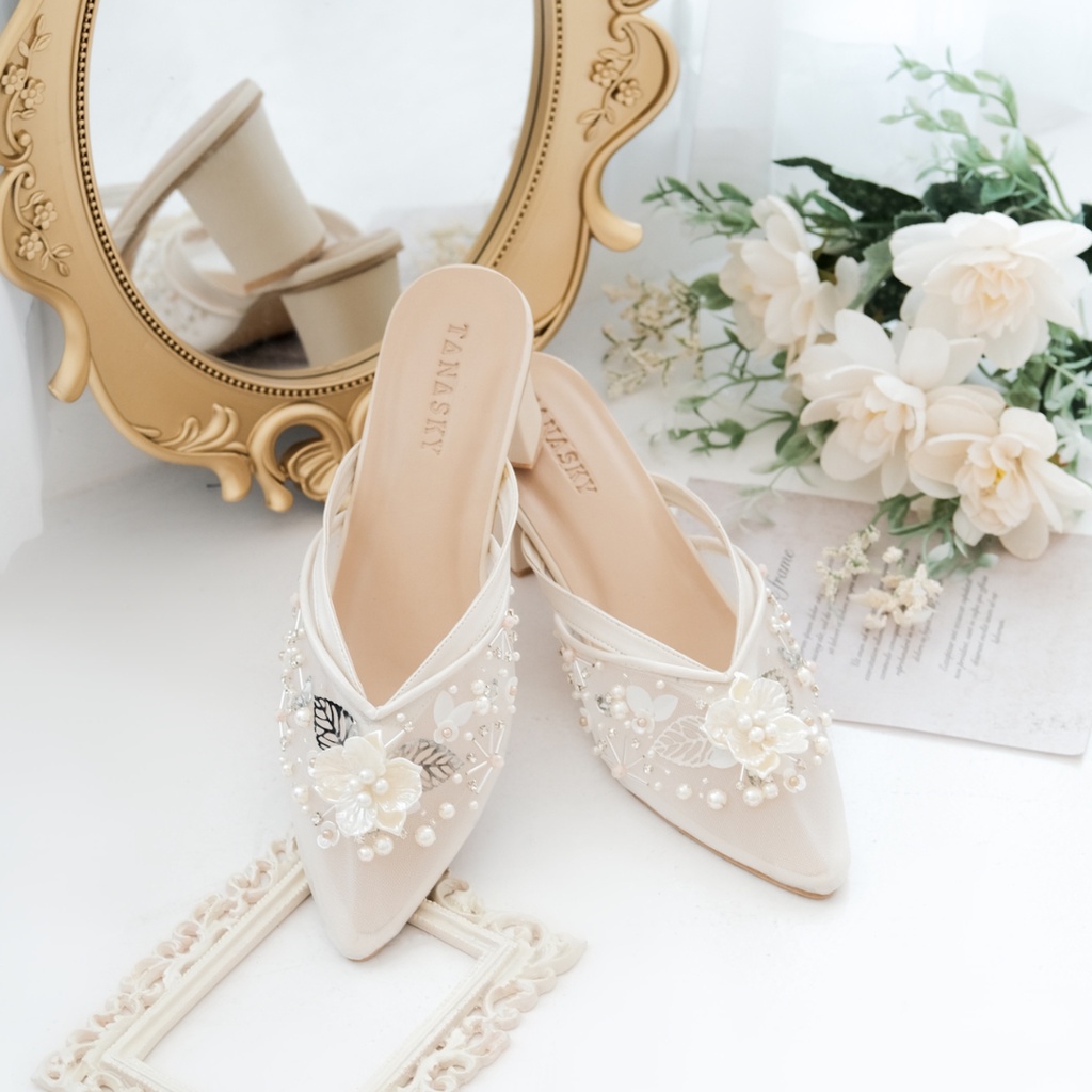 TANASKY - VIVIAN WHITE - Sepatu Heels Wanita 7cm - Wedding Shoes