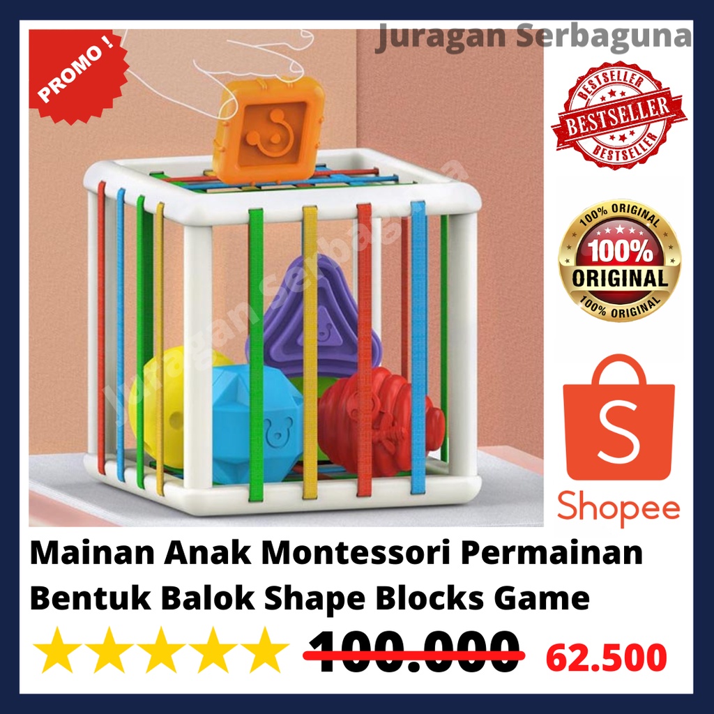 Mainan Anak Montessori Permainan Bentuk Balok Shape Blocks Game