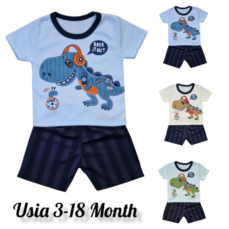 [T-REX DINO] Setelan Baju Bayi 3-12 Bulan, Setelan Dino Lucu Murah Berkualitas