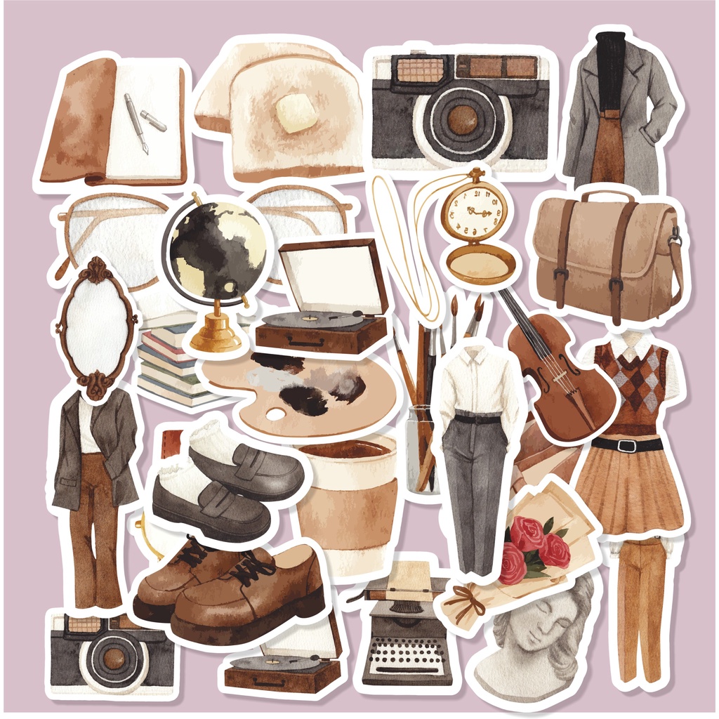 

( 50 pcs )Random stiker satuan murah\cetak stiker scrapbook tema WATERCOLOR DARK ACADEMIA