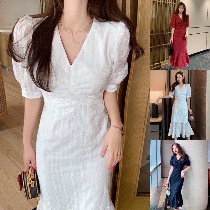 [ADA SIZE JUMBO] D1330 MERMAID KOREAN STYLE VINTAGE MIDI DRESS NATAL DINNER SIMPLE DUYUNG