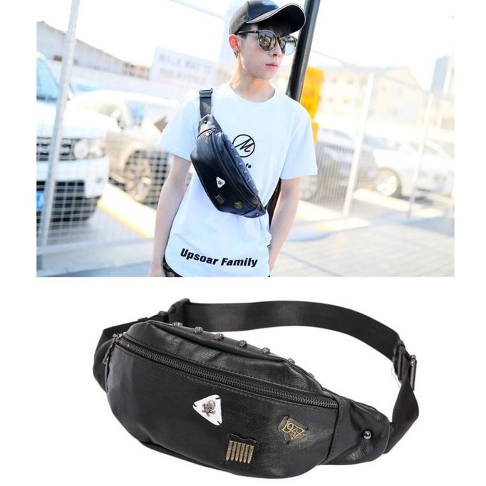 Tg09 Tas Pinggang Selempang Pria Kulit Pu Gaul Keren