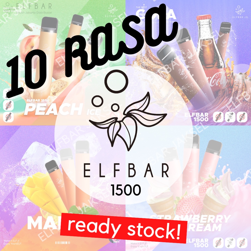 ELF BAR 1500 Puffs All Variants | ELFBAR 1500 | Strawberry Ice Cream Cola Mango Grape Lychee Peach Energy Ice Mint Menthol Spearmint Kiwi Watermelon | Arief Muhammad