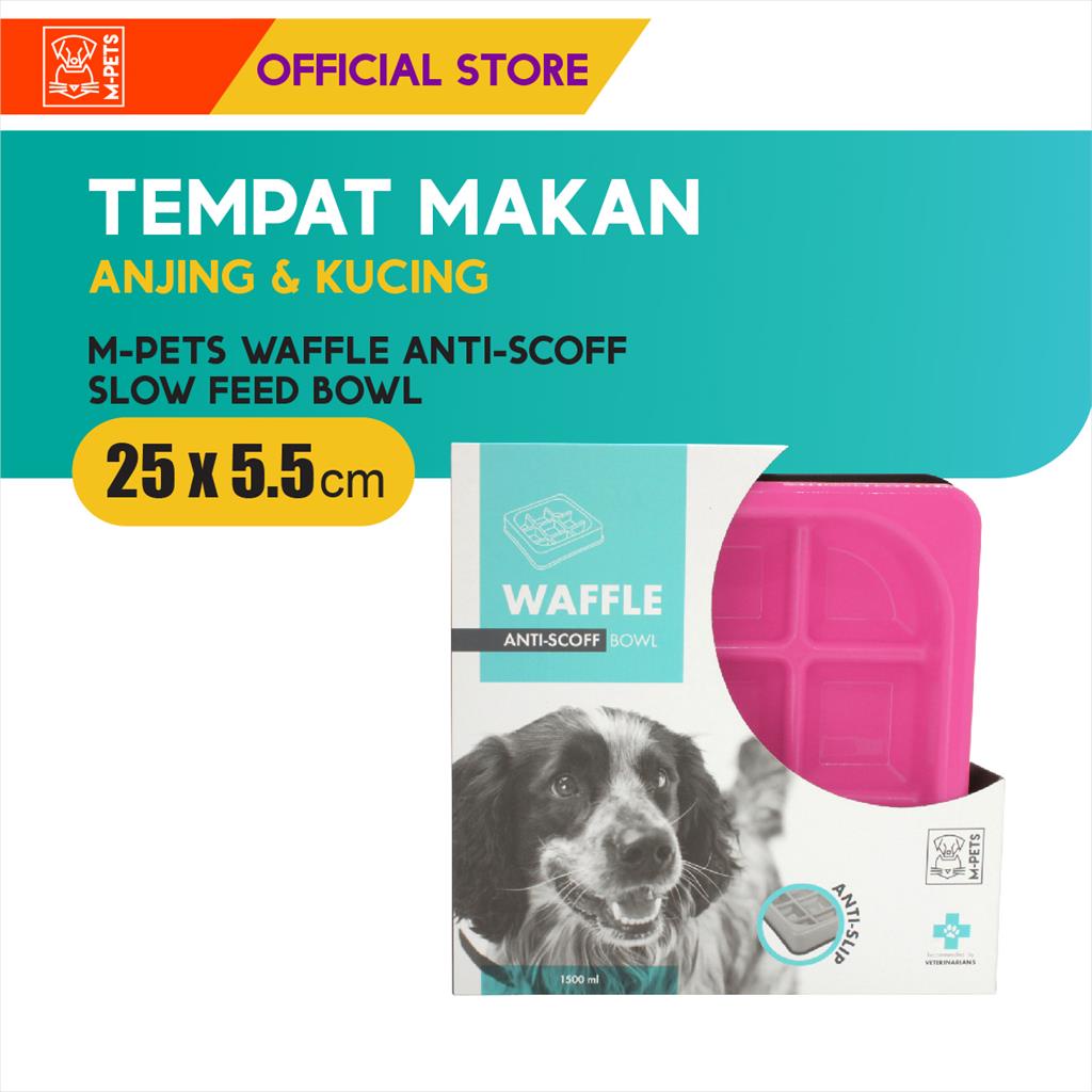 M-Pets Waffle Anti-Scoff Slow Feed Bowl / Tempat Makan Anjing Kucing