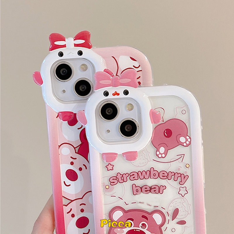 Realme C33 C30 C25Y 9 9Pro+C21Y C31 8 8Pro 7 8i C25 C12 C15 C35 C3 C11 C25s C21 C2 C1 C17 5 7i 6i 9i 5s 5 Lovely Strawberry Bear Manyo 3D Bow-knot Little Monster Lens Sarung