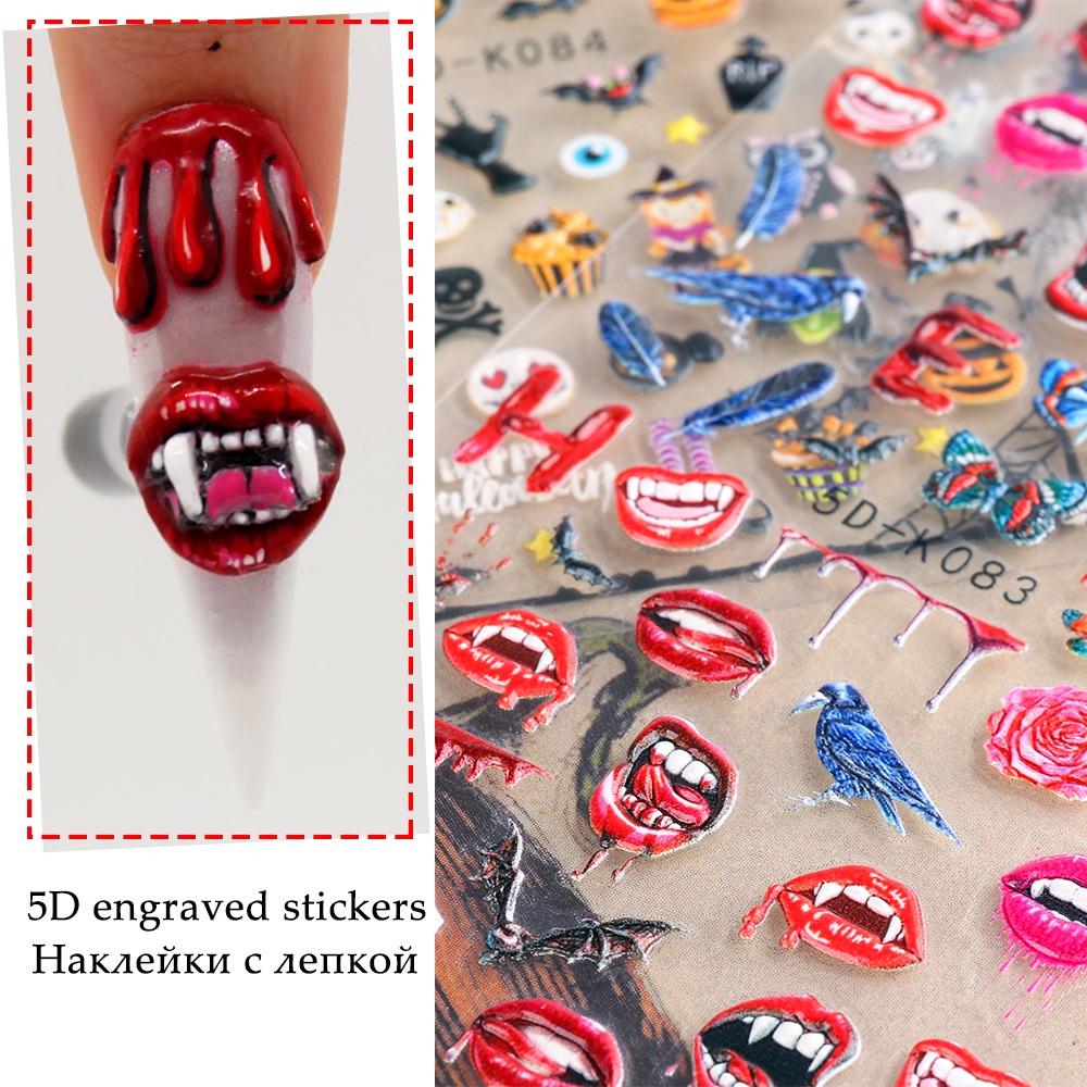 Stiker Kuku Desain Labu Kelelawar Halloween Model Hollow Out 5D Untuk Dekorasi Nail Art