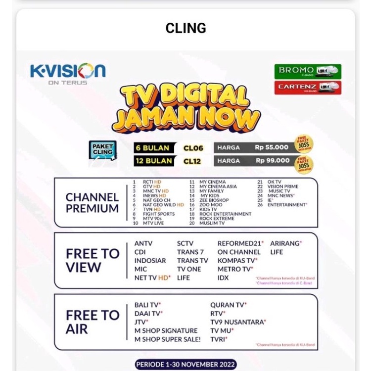 PAKET CLING 6 BULAN KVISION