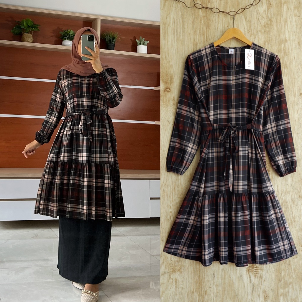 VANYA tunik by ZALFA OUTFIT / tunik motif / tunik rayon / tunik tartan