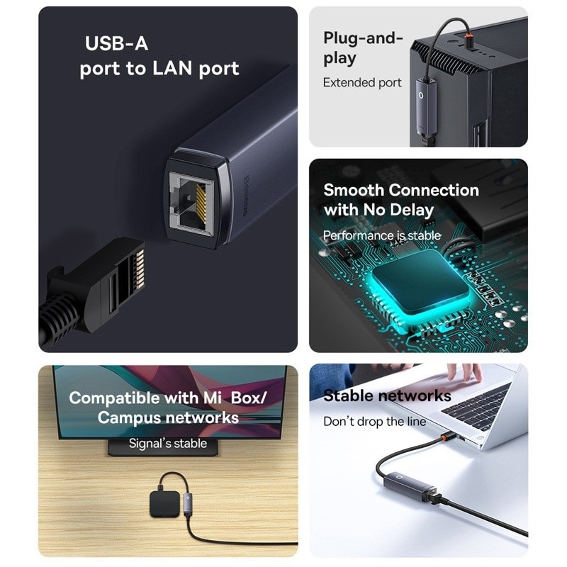 Baseus Original Lite Series Ethernet USB A to RJ45 LAN Port 100Mbps HUB Adapter Adaptor USB-A Ori RJ 45 Kabel Cable