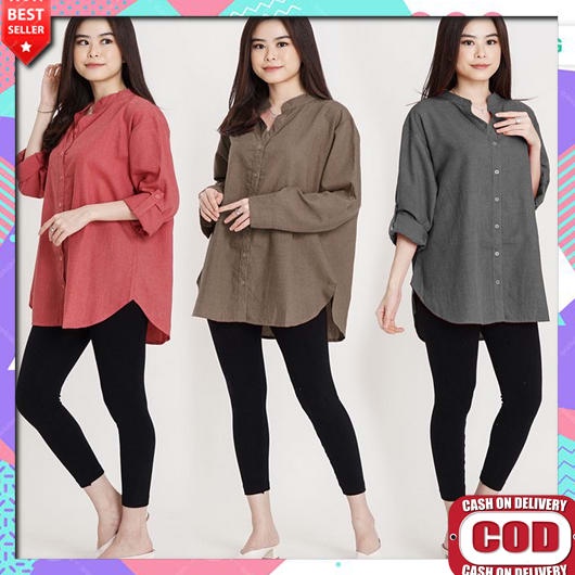 Kemeja Remaja Ngantor Lengan Panjang Mewah Blus Tunik Atasan Cewek Dewasa Natal Ibu-Ibu Korean Style