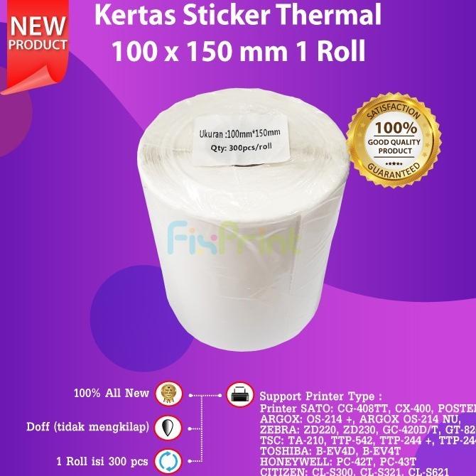 

JUAL Kertas Resi Label Thermal Barcode Roll Ukuran A6 100x150mm isi300 Pcs