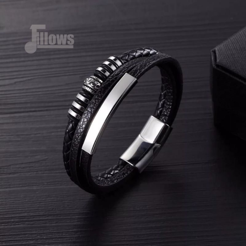 Gelang Kulit Pria Geometri, Gelang Kulit Hitam Gelang Kulit Retro / Gelang Pria Retro