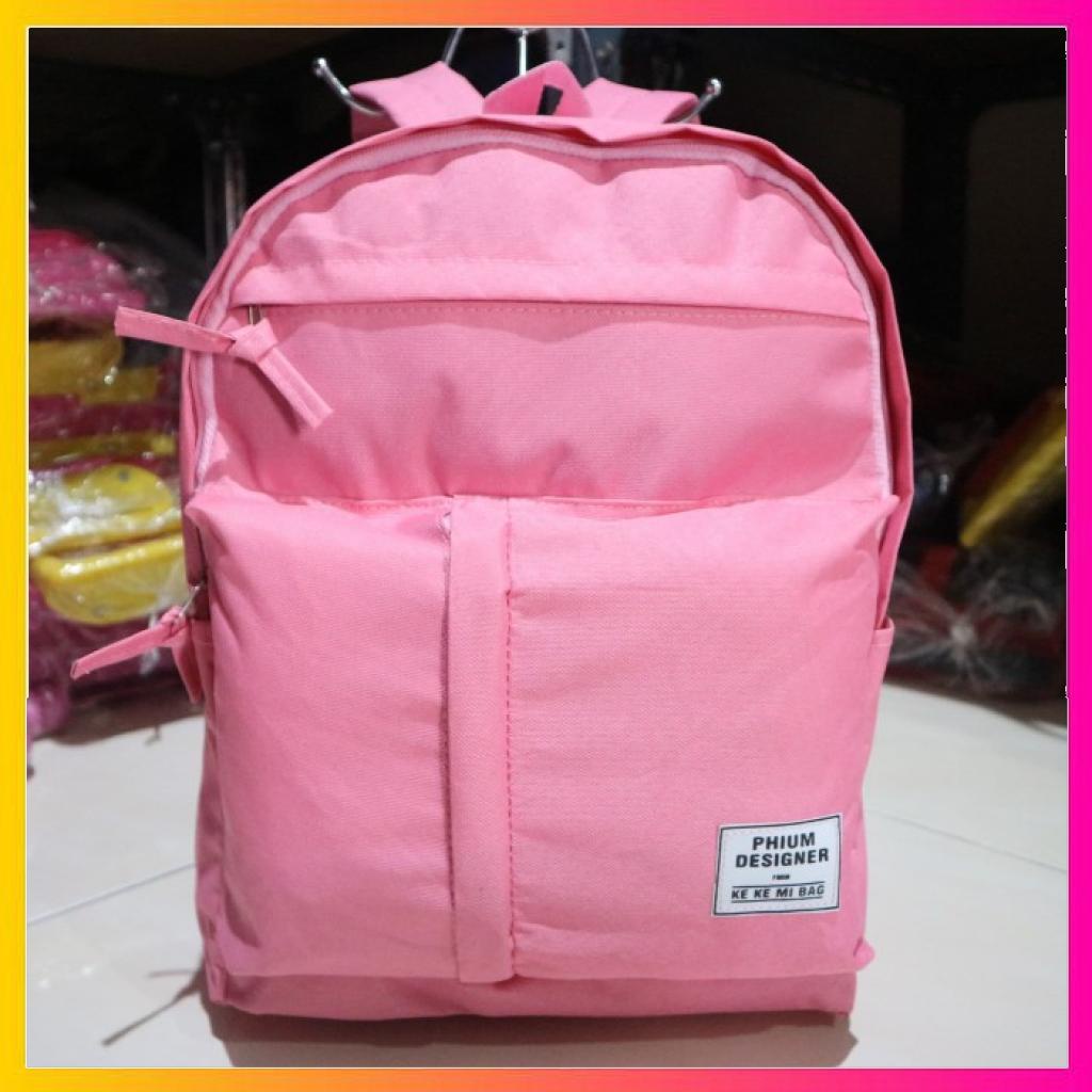 Tas Murah PHIUM Tas Ransel Perempuan Wanita Sekolah SD SMP SMA Kuliah Warna Pink