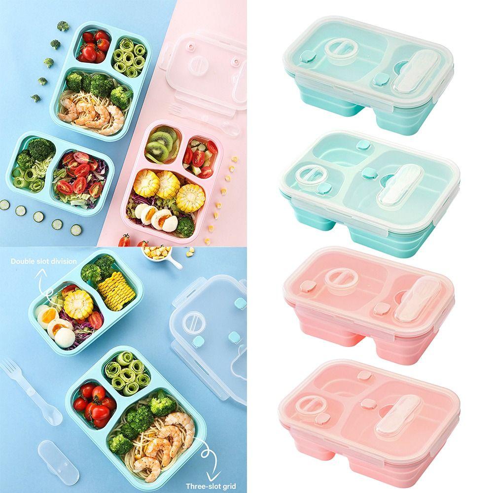 Solighter Lunch Box Microwavable Camping Untuk Siswa Pekerja Kantor Kotak Persegi Panjang Untuk Anak-Anak Dengan Sendok Wadah Makanan