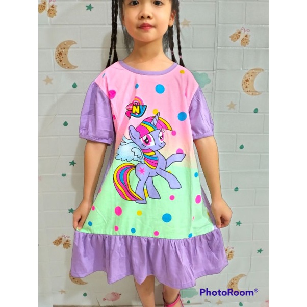 Daster Dress Terusan Tunik Anak Katun Sablon Printing Pony
