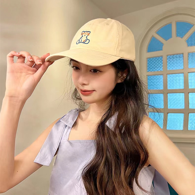 Topi Baseball Motif Bordir Beruang Warna Solid Untuk Pria Dan Wanita