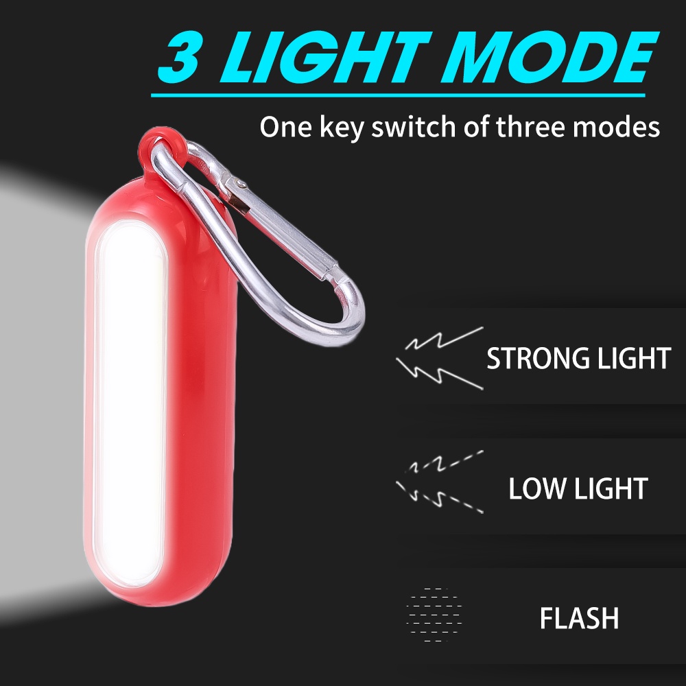 Lampu Kerja LED COB Mini Portable Ultra Terang 3 Mode Dengan Gantungan Kunci Untuk Camping / Hiking
