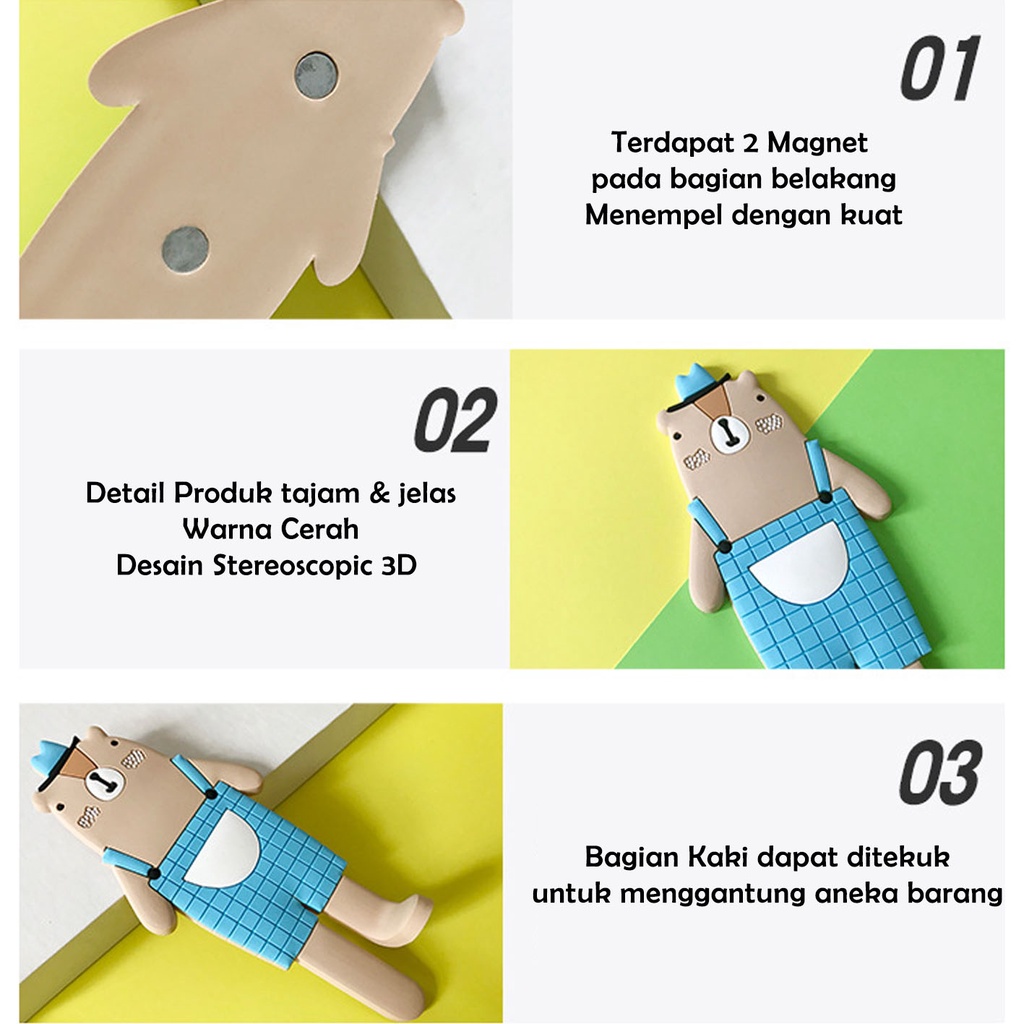 Magnetic Hook Cute Bear Series Tempelan Kulkas Gantungan Kunci Multifungsi Model Lucu