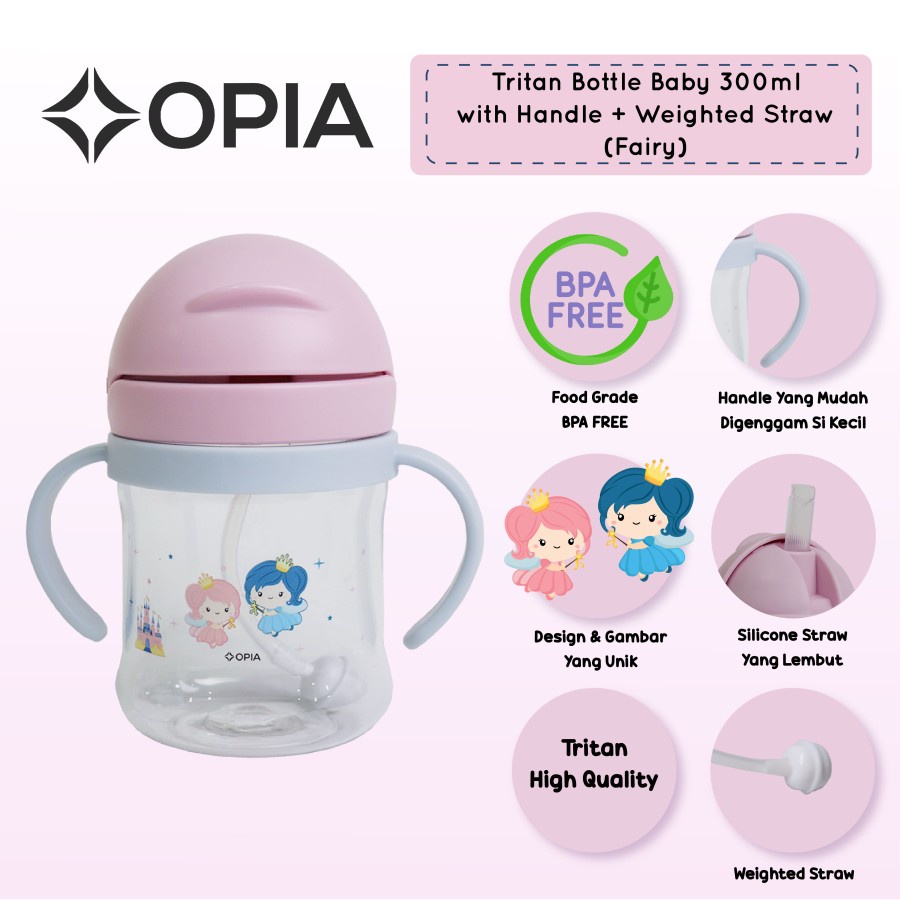 Opia Tritan Baby 300ml - Fairytale Weighted Straw Bottle with Handle