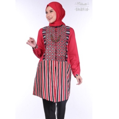 Ruby Baju Tunik Wanita Muslimah Batik Shafiy Original Modern Etnik Jumbo Kombinasi Polos Tenun Terbaru Dress Wanita Big Size Dewasa Kekinian Cantik Kondangan Muslim XL