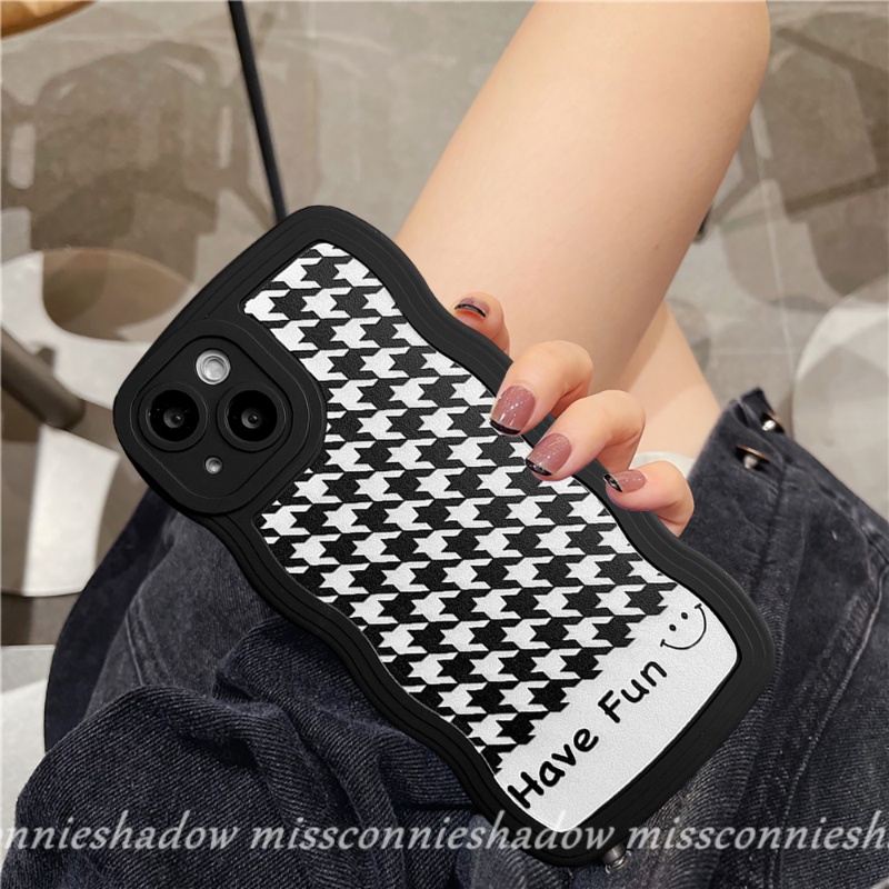 Soft Case TPU Hitam Desain Houndstooth Untuk iPhone 6 6s 7 8 Plus 11 Pro Max XR 12 13 14 Pro Max 14 Plus X XS Max SE 2020