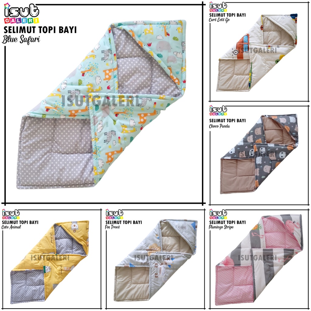 ISUT GALERI - Selimut Bayi Topi Lembut Bahan Katun| Baby Hoodie Blanket 75 x 75 cm