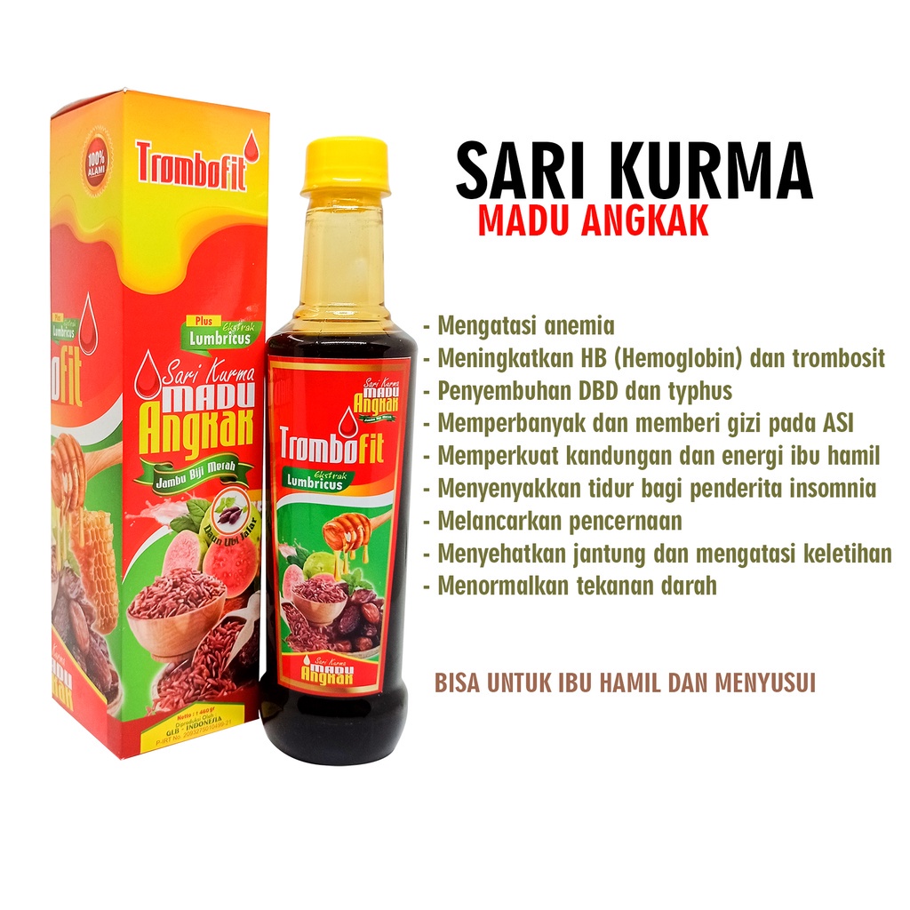 TROMBOFIT Sari kurma Madu ANGKAK Propolis JambuBiji Plus Daun Ubi Jalar 460ml