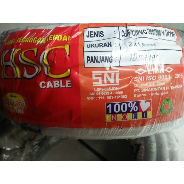 Kabel Listrik Nym 2X1,5Mm @10M Hsc Tembaga Murni Sni-Lmk Cod