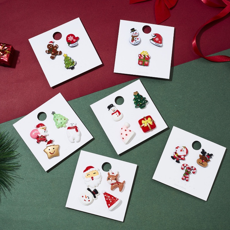 3pcs / set Bros Pin Enamel Desain Kartun Pohon Natal Santa Claus Snowman Elk Bahan Akrilik Untuk Wanita