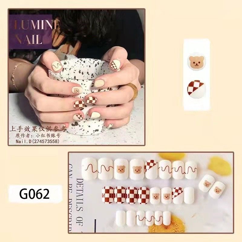 3D Kuku Palsu 24pcs/(FREE LEM)Set DIY Instant Nail Art Fake Nails Bridal Wedding Akrilik/24 pcs Kuku Palsu 3D / Stiker Kuku Palsu