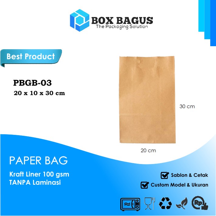 PAPER BAG 20x10x30 KRAFT 100 GSM - GOODIE KANTONG KERTAS SOUVENIR GIFT SNACK KUE ROTI NASI BURGER