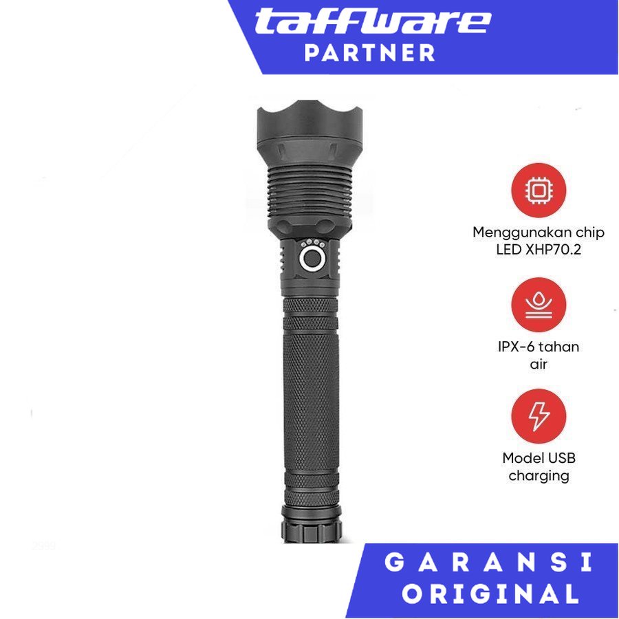 Senter LED Long Range Zoom XHP70.2 90000 Lumens - HS313  TaffLED