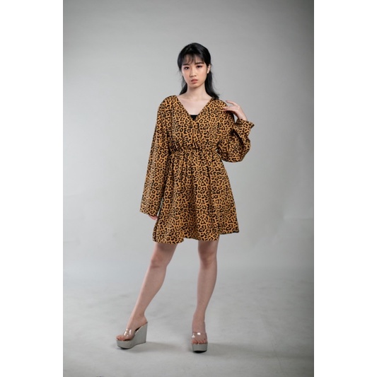 casual midi dress motif leopard / leopard dress kimono