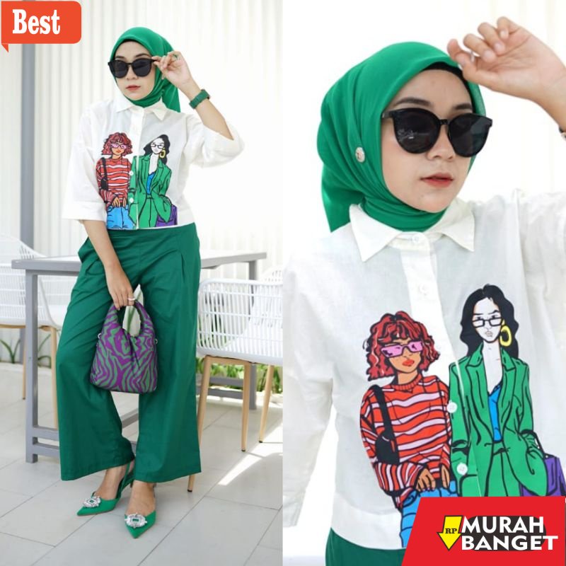 baju setelan wanita kekinian 2022 Crop Top Set Kulot | Baju Setelan Wanita