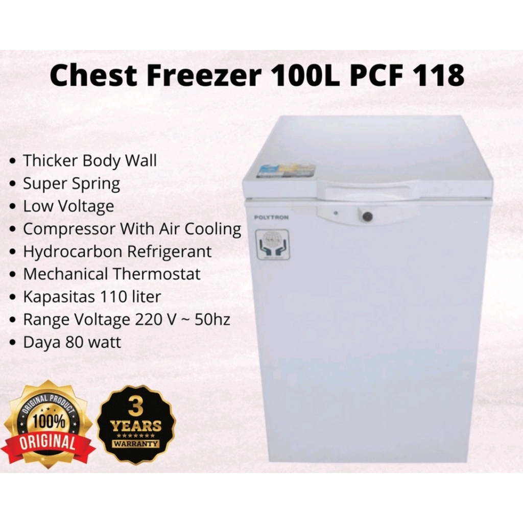 KULKAS BOX POLYTRON CHEST FREEZER 100 LITER TYPE PCF 118