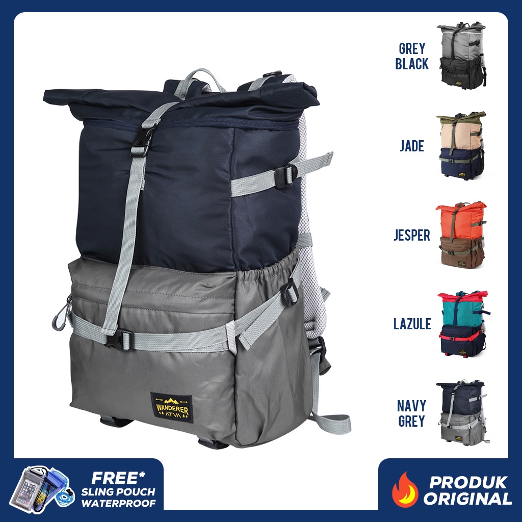 SAVANA NAVY GREY ORIGINAL x ATVA Tas Ransel Outdoor Casual Pria Wanita Unisex Daily Backpack Kuliah Kampus Sekolah Tas Punggung Laptop Ukuran Besar 14 15 16 Inch Traveling Carrier Bagpack Rolltop Adventure Daypack Premium Roll Top Travel Bag Keren Terbaru