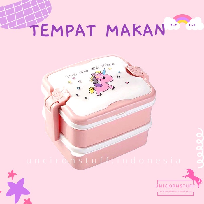 Tempat Makan Anak Sekolah Perempuan Bekal Lunch Box Cewek Unicorn Susu