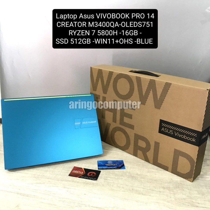 Laptop Asus VIVOBOOK PRO 14 CREATOR M3400QA-OLEDS751 RYZEN 7 5800H -16GB -SSD 512GB -WIN11+OHS -BLUE