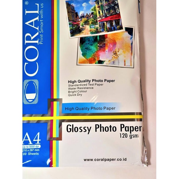 

KERTAS PRINT FOTO GLOSSY A4 120 GR PHOTO PAPER KILAP CORAL 100 LBR