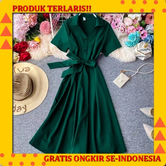 Midi Dress Crinkle Ruby Uragiri Kerah Korea Full Kancing Umpak Kelilin Ds1618 - Dress Pesta Scuba L 