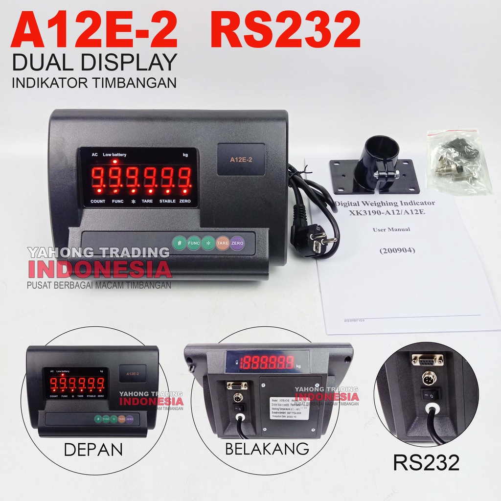 Indikator / Kepala Timbangan Digital A12E -2 RS232 DUAL DISPLAY