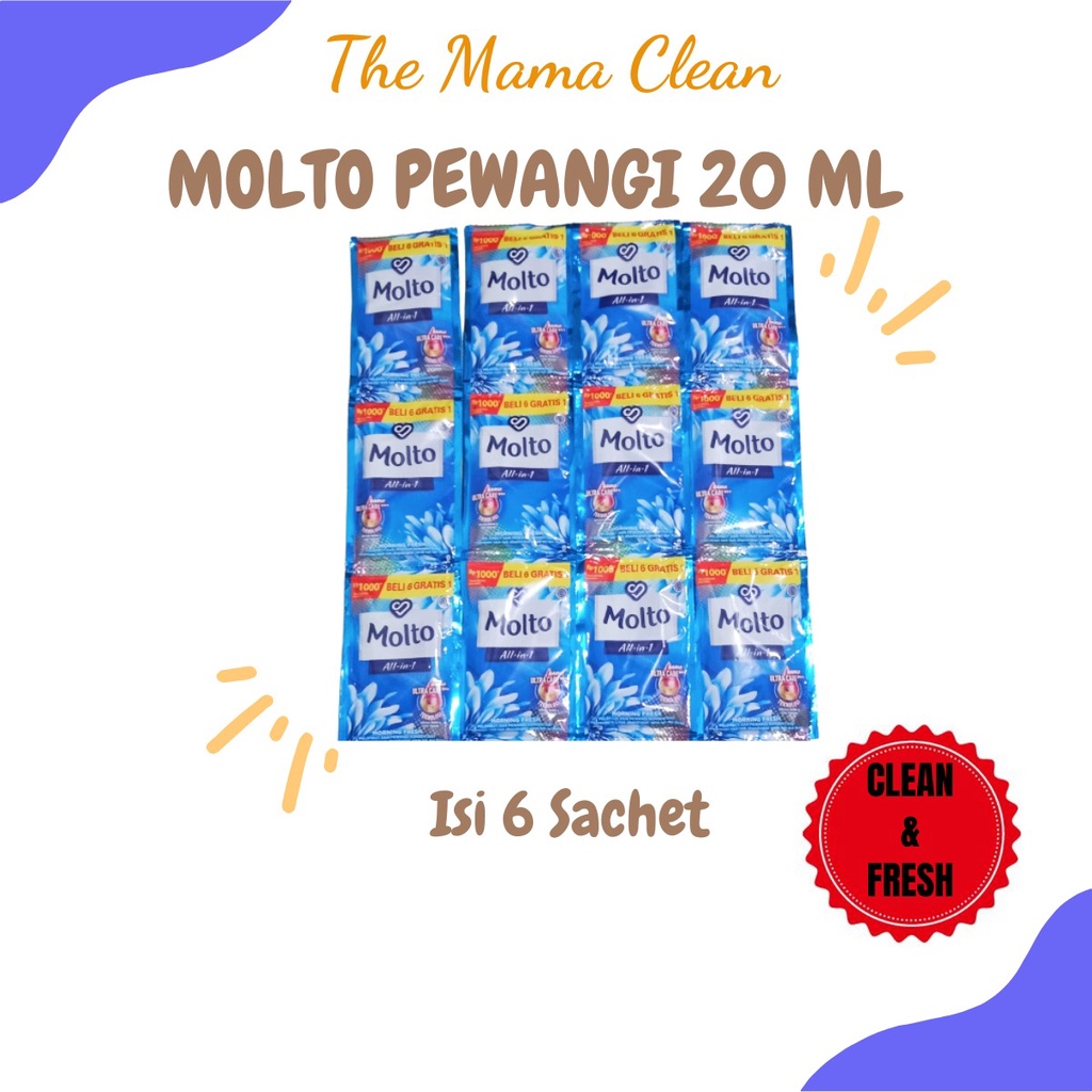 MOLTO PELEMBUT DAN PEWANGI PAKAIAN 20 ML 1 RENCENG ISI 6 PCS