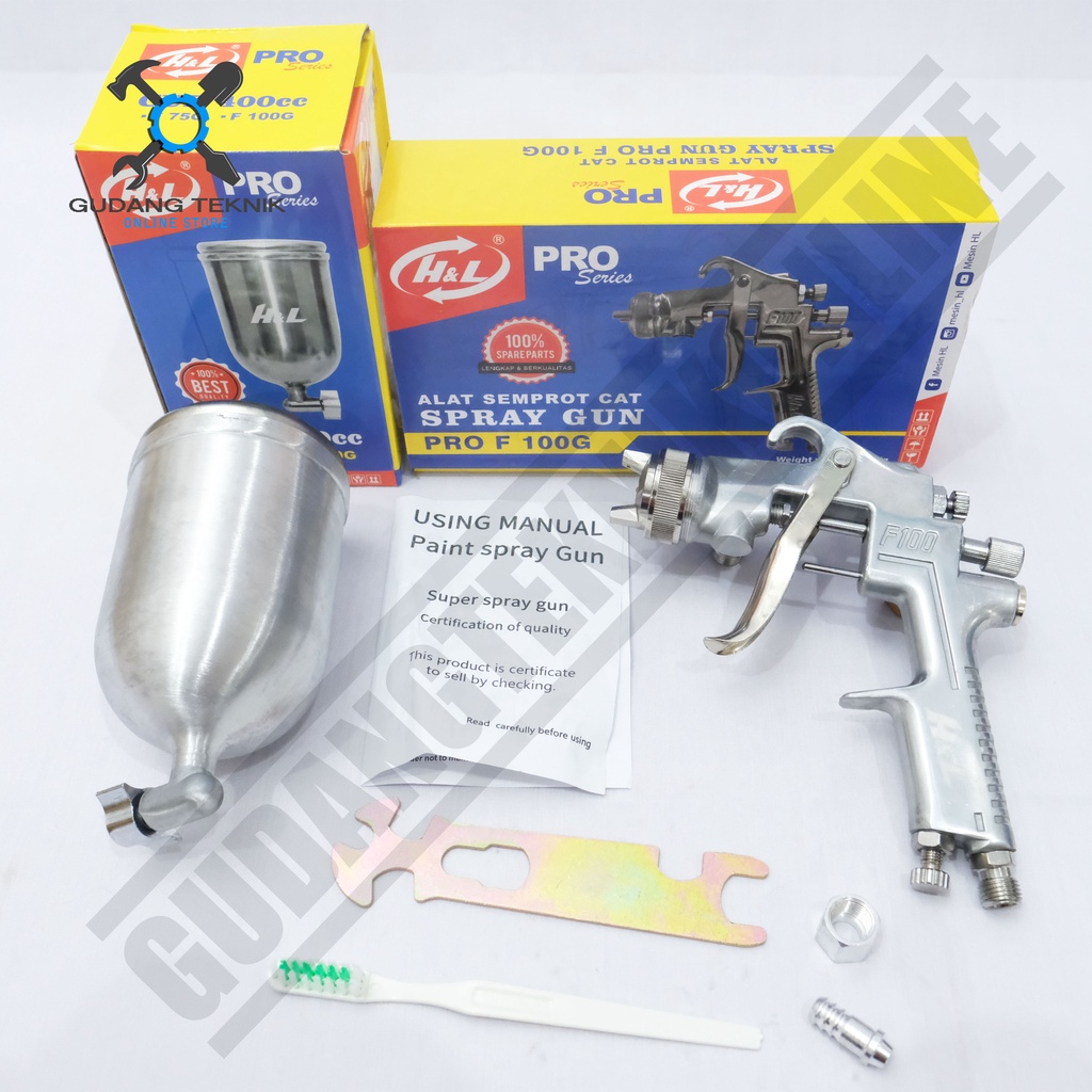 Spray Gun Tabung Atas 400cc F100G HNL H&amp;L / Spraygun Cat Alat Semprot Cat Kompresor Tabung Atas F 100G HL H&amp;L