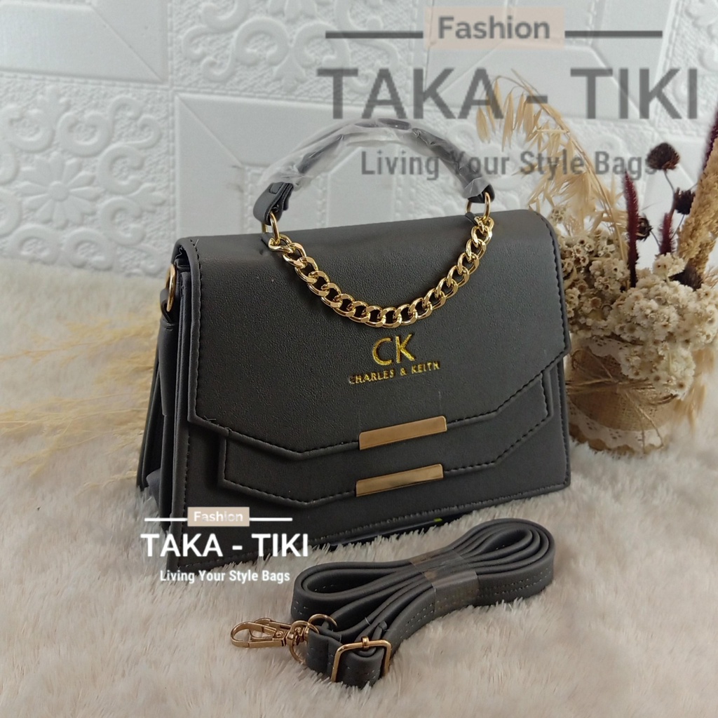 Bayar DiTempat - Tas Selempang Sling Bags CK Wanita Behel TWIN TERBARU Full Acc Import Mewah (ABU-ABU)