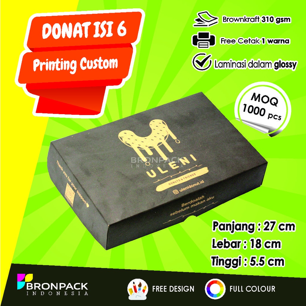 KEMASAN DONUT BOX ISI 6 KRAFT COKLAT CUSTOM PRINTING