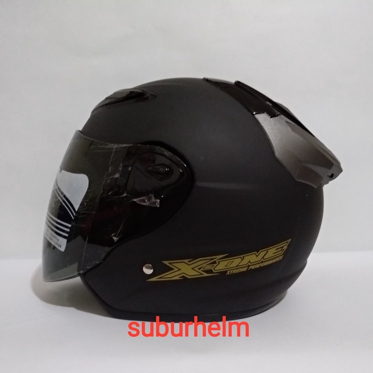 HELM  ASCA  X-1  SOLID   BLACK  DOFF DAN  GLOSSY  HALF FACE  SINGLE VISOR  SNI  ORI