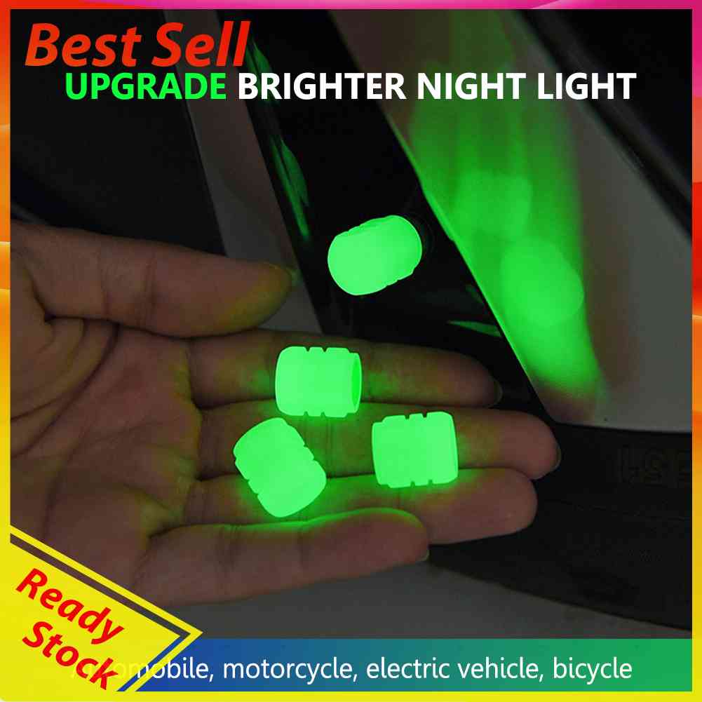 4pcs Schrader Tutup Pentil Ban Luminous Untuk Motor / Sepeda