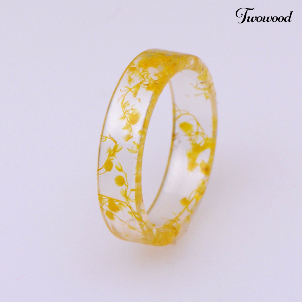 Cincin Wanita Bahan Resin Transparan Aksen Bunga Kering Gaya Vintage Untuk Pesta Pernikahan