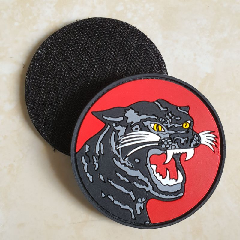 patch rubber logo macan hitam brimob bulat / polri / polisi / police / tempelan emblem karet velcro